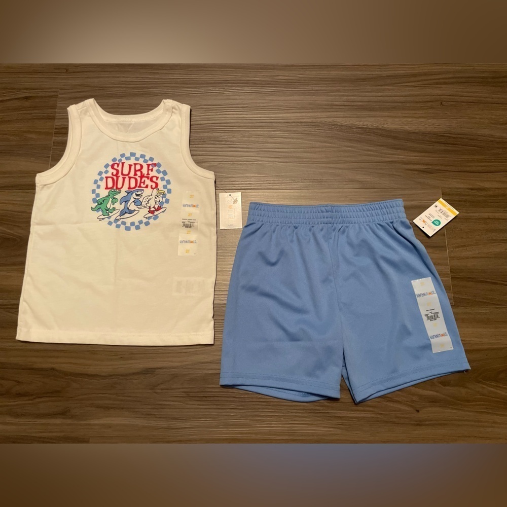 Garanimals Boys Surf Dudes Ivory and Blue Shorts Matching Set size 2T-NWT